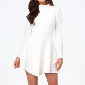 Bebe White Long Sleeve Layered Skirt Scuba Dress